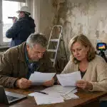 Couple âgé examinant des papiers sur la table