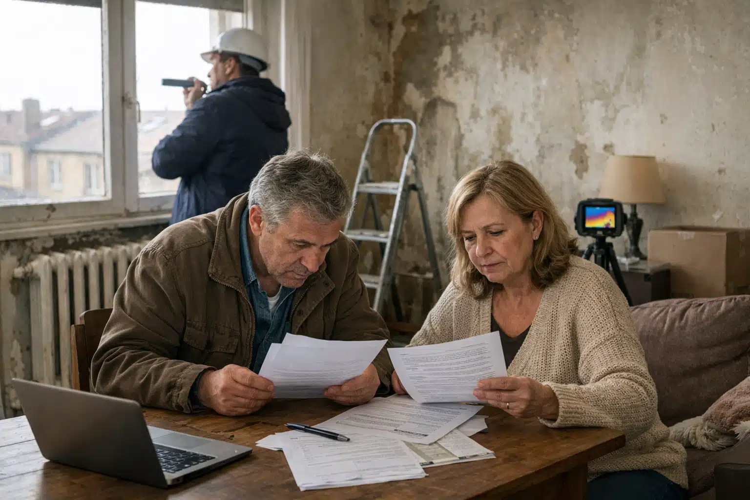 Couple âgé examinant des papiers sur la table